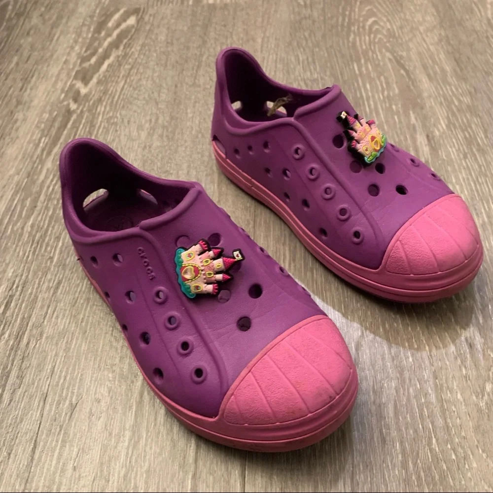 Crocs Bump It Slip On Purple/Pink Water Shoes w/ Jibbitz Toddler Girls Size 10C